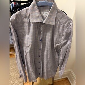 Eton Men's Small Check Dress Shirt - Blue and Orange